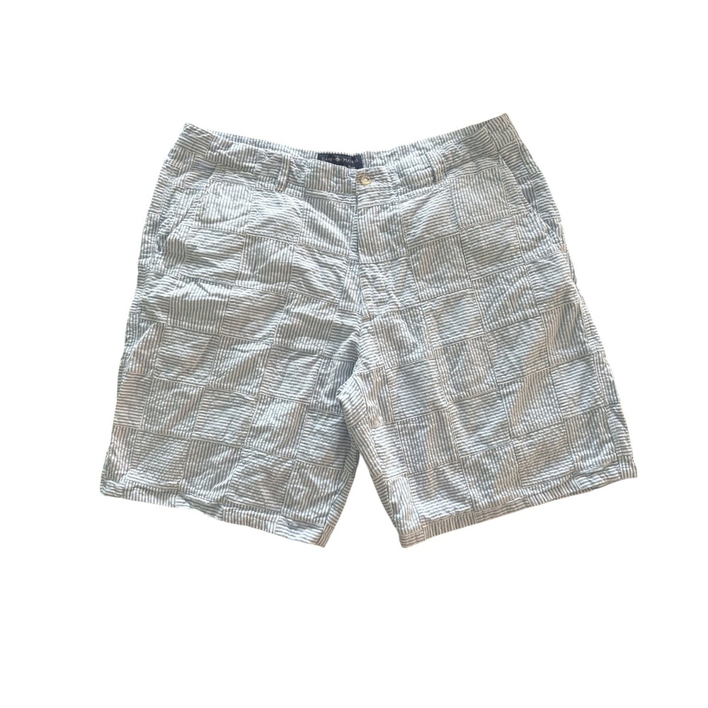 Cape Madras Preppy Seersucker Patchwork‎ Shorts 42 Blue White Striped Coastal